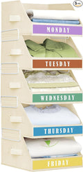 Homsorout Closet Organizers and Storage - 5 Tier Shelf Organizer with Weekly Labels, Stackable Storage Bins with Metal Frame, Foldable Cube Bins, Home Baskets for Kids and Adults, Beige