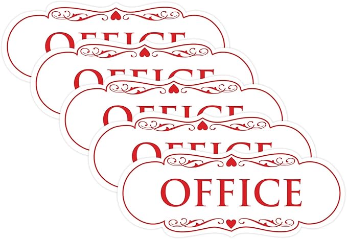 All Quality Designer Office Sign | Easy Installation - White/Red - Large (5 Pack)
