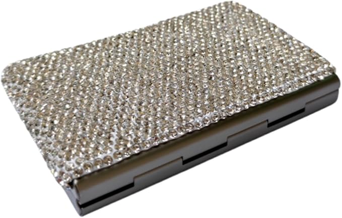 1Pc Card Wallet Card Case Bling Business Card Holder,Half Silver | Fashion,Crystal and Aluminum,Unisex-Adults,Compact Purse,Rhinestone