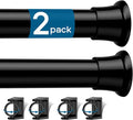 2PCS Spring Tension Curtain Rods 24 to 46 Inch Black Tension Rod Spring Curtain Tension Small Curtain Rods for Kitchen, (With Two Set Rod Holder)