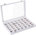 Frebeauty 35 Grid Earring Organizer,Velvet Jewelry Tray with Clear Lid | Drawer Jewelry Organizer for Rings Studs Beads,Adjustable Dividers,Dustproof Design,Earring Storage,Trinket Box,13.8×9.5Inch