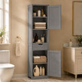Walsunny Tall Bathroom Storage Cabinet with Freestanding Adjustable Shelves, Narrow Storage Linen Cabinet with 2 Doors and 1 Drawer for Bathroom, Living Room, Kitchen, Gray