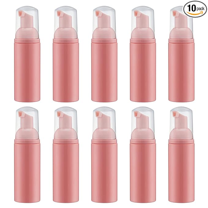 Tekson 10PCS Soap Foam Bottle (2 oz), Empty Travel Foaming Lash Shampoo for Cleanser, Dispenser (Pink Pump)