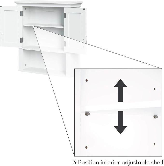 RiverRidge Somerset Two-Door Bathroom Wall Mount Medicine Cabinet, White | Open Display Shelf, Adjustable Interior Shelf, Two-Tone Handles, Space-Saving, Laundry Storage