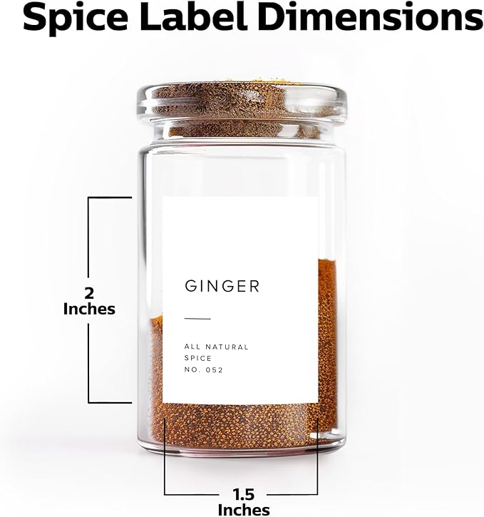 250 White Spice Labels by ThreeKin | Waterproof & Oil-Resistant Pre-Printed Stickers for Spice Jars | Durable, BPA-Free Seasoning Labels | Easy-Clean, No-Residue Design | Proudly Female & USA Owned
