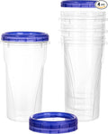 PLASTICPRO [48 oz 4 Pack] Twist Top Deli Containers Clear bottom With blue Top Twist on Lids Reusable, Stackable, Food Storage Freezer Container Pack of 4