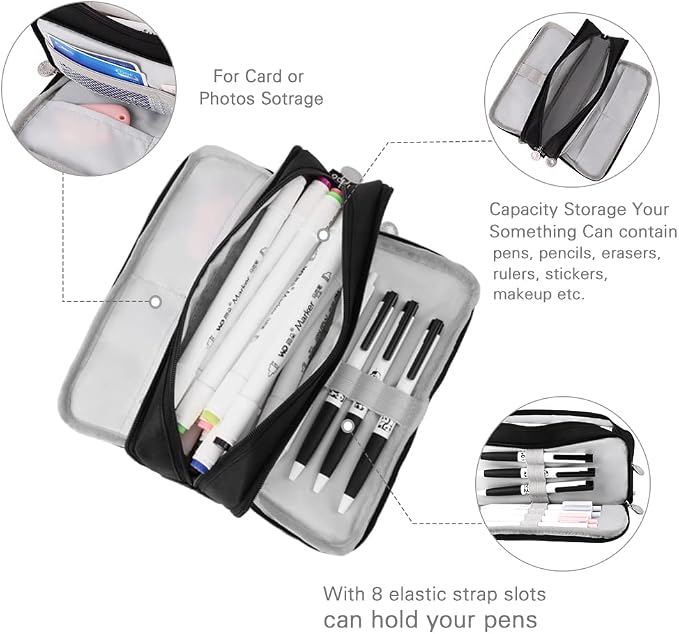 iSuperb Large Pencil Case 3 Compartments Pencil Pouch Big Capacity Pencil Bag for Kids Teen Girls Boys Student School Supplies Oxford Organizer Pen Bag Cosmetic Makeup Pouch