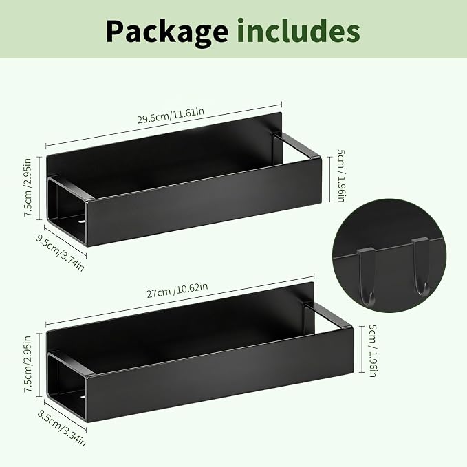 4 Pack Magnetic Spice Rack, Multipurpose Magnetic Shelf, Versatile Storage for Spices, Herbs, Seasonings, Suitable for Kitchen Refrigerator, Cabinet (Black, 4 Pack)
