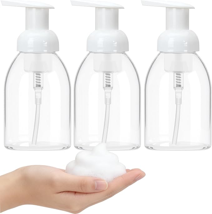 3 Pack 8oz Foaming Soap Dispenser BPA Free Clear Plastic Refillable Pump Bottle for Liquid Shampoo and Hand Soap