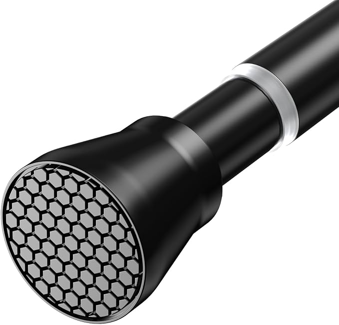 1pcs Black Tension Curtain Rod 45 to 77 Inch, No Slip Tension Rod Spring Rod Adjustable Curtain Rods Spring Curtain Rod No Drill Springs Tensions Rod for Closet