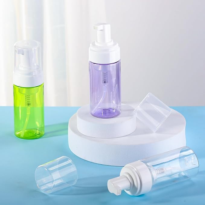 Foam Pump Bottle 4oz 2 Pack Small Plastic Refillable Foaming Bottles | Empty Leak Proof Foaming Soap Dispenser for Shampoo, Hand Soap, Body Wash, Face Wash (120ml)