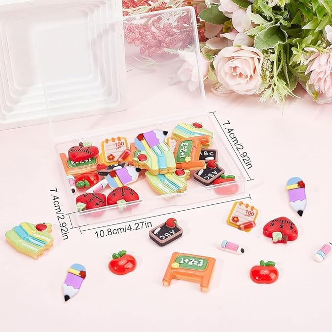 SUNNYCLUE 1 Box 32Pcs Teacher Charms Flatback School Resin Cabochons Best Teacher Student Red Apple Cabochon Pencil Notebook Heart Flatbacks for Jewelry Making Scrapbooking Embellishments Hair Clips