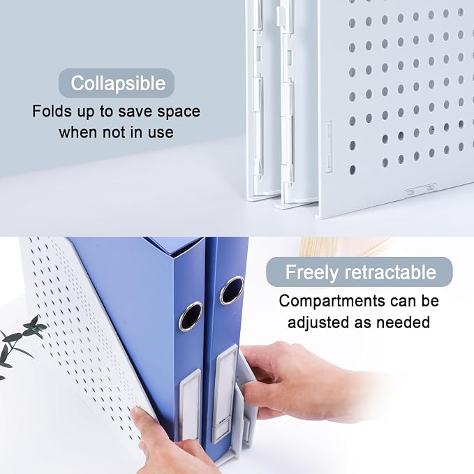 FRETONBA Collapsible Magazine File Holder with 2 Vertical Compartments Foldable Binder Holder for Desk Binder Storage Organizer Plastic Magazine Holders for Shelf, Light Gray