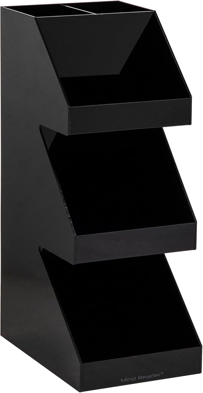 Mind Reader Coffee Tea Utensil and Condiment Station, Countertop Organizer, Coffee Bar, Kitchen, 6"L x 9"W x 16"H, Black | Countertop Organizer, Coffee Bar, Kitchen
