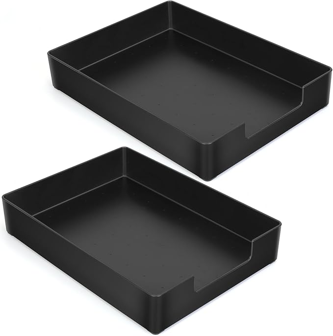 Letter-Size Tray, 2PCS Plastic Stackable A4 Paper Tray, Desk Drawer Organizer, Multi-use Large Storage Basket for Office Home Supplies,13 x 9.6 inch