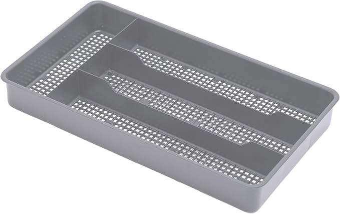 Dial Industries Small Utensil Silverware Kitchen Drawer Organizer, Grey | Keeps forks, spoons and flatware neatly separated, Compact fit for shallow drawers, Great for RVs, campers or everyday use