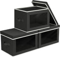 Homsorout Storage Boxes with Lids - 3 Pack Fabric Clear Window Storage Bins, Collapsible Storage Bins with Lids, Linen Closet Organizer for Clothes, Towel, Blanket, Black