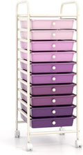 LDAILY 10 Drawer Rolling Storage Cart, Craft Organizer on Wheels, Drawer Cart with Metal Frame & Large Storage Capacity, Rolling Cart with Drawers for Living Room Classroom, Office