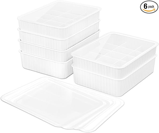 Cetomo 15 Cells Plastic Underwear Sock Drawer Organizer with Lid, Lidded Storage Box with Dividers for Bras and Socks, Basket for Closet, Stackable, White, 15 Compartments (31 x 24 x 8 cm)
