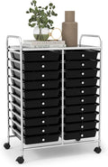 LDAILY 20-Drawer Rolling Storage Cart, Rolling Storage Cart, Storage Organizer on Wheels, Metal Frame, Scrapbook Paper Tools, Suitable for Office School, Classroom (Black, 20 Drawer)