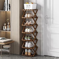 7 Tier Foldable Shoe Rack, Bamboo Vertical Shoe Organizer Tall for Multifunctional Narrow Shoe Shelf for Entryway, Closet, Corner, Bedroom, Hallway(Brown)