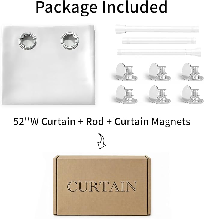 Vatge Magnetic Doorway Curtain with Rod, W52 x L82, 1 Panel, Grayish White | Light Filtering Door Curtain for Pantry, Soft Fabric, Easy to Access
