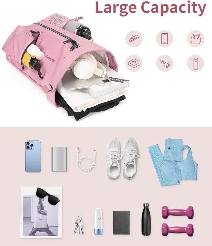 WANDF Drawstring Backpack with Shoe Compartment, Sports Gym Bag | Multi-Pocket Storage, Water-Resistant Fabric, Cinch String Bag