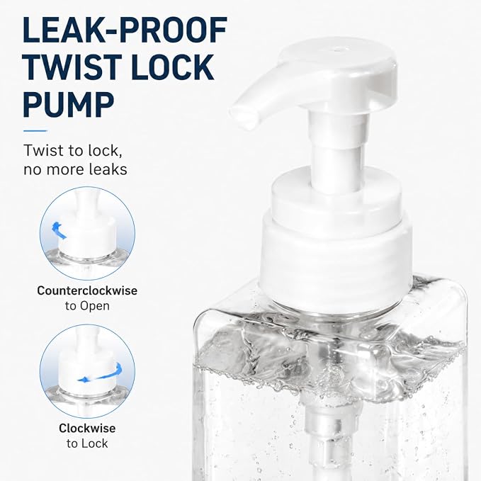 TMLECE 22oz/650ml Square Soap Dispenser Bottles | PETG Material, Large Capacity, Leak-Proof Pumps for Hand Soap, Lotion & Shampoo in Bathrooms & Kitchens, 4 Pack