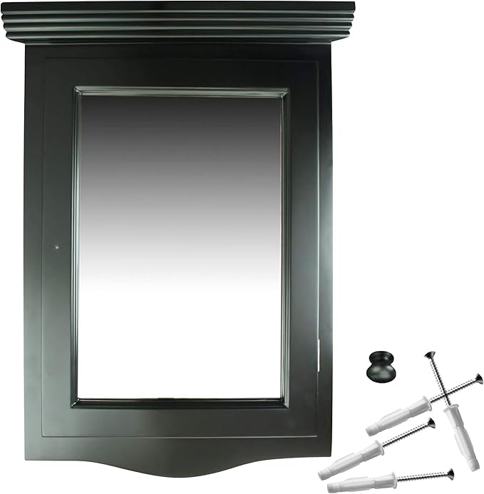 Renovators Supply Manufacturing Black Medicine Cabinets 27 1/8 in. X 20 1/8 in. Wooden Corner Bathroom Wall Medicine Cabinet with Recessed Mirror and Mounting Hardware