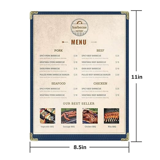 Goodsmart Restaurant Menu Covers – 25 Pack Blue 2-View, Top-Loading Menu Holders, Vinyl & Plastic Café Menu Covers, Clear Menu Sleeves, Fits 8.5" x 11", Leather-Style Design, Gold Corners