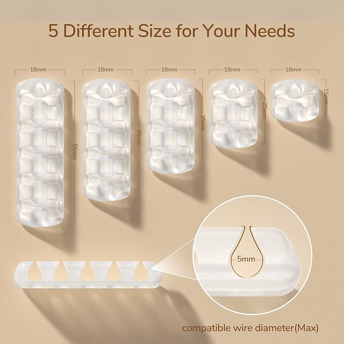 Syncwire Clear Cable Clips - Cord Holders - Self Adhesive Cable Management Organizer - Home, Office, Cubicle, Car, Nightstand, Desk Accessories - Gift Ideas Men, Women, Dad, Mom (5 Packs/15 Slots)