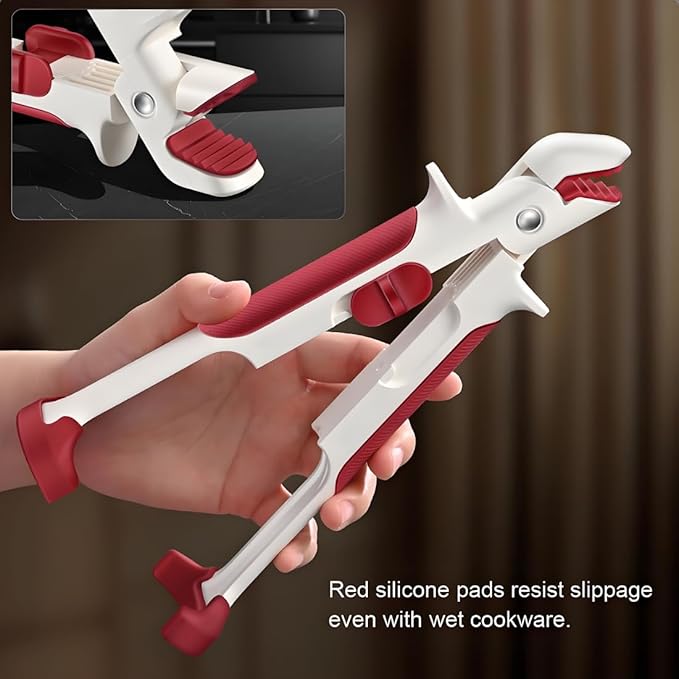 Dual-Jaw Heat-Resistant Kitchen Gripper - Anti-Scalding Clip Silicone Tongs for Hot Dish Plates, Bowls & Steamers | Non-Slip Handle with Compact Storage (1Pack 9.5” Kitchen Tool)