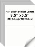 Half Sheet Labels, 2 per Sheet, 1500 Sheets, 3000 Labels, 8.5" x 5.5" Shipping Label Paper, Address Sticker Laser & Inkjet Printer Label Stickers, 5 1/2" x 8 1/2" Half Sheet Label