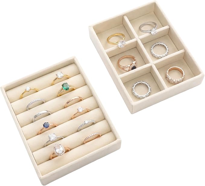 Small Jewelry Tray Set Velvet Ring Organizer Mini Jewelry Drawer Organizer Stackable Jewelrys Organizers Earrings Display Tray Storage Insert Holder for Box Drawer Dresser