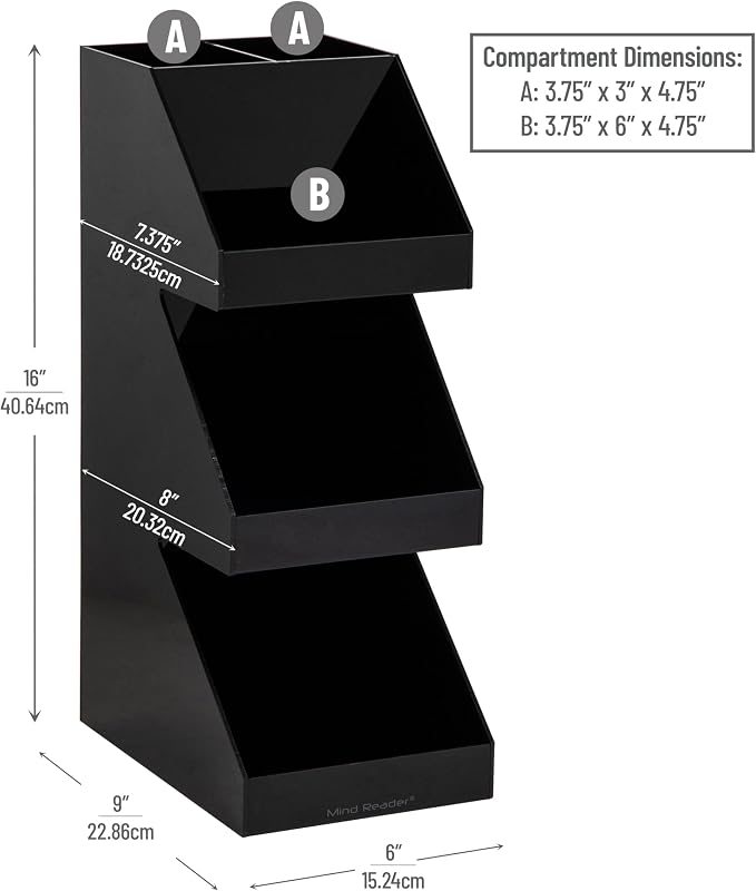Mind Reader Coffee Tea Utensil and Condiment Station, Countertop Organizer, Coffee Bar, Kitchen, 6"L x 9"W x 16"H, Black | Countertop Organizer, Coffee Bar, Kitchen