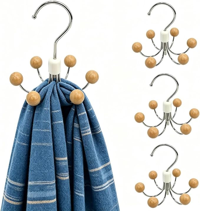 Tank Top Hanger, Rotatable Bra Organzier for Closet, Max 24 Storage Capacity Sport Bras Holder, Metal Space Saving Closet Organizers and Storage with 6 Cedar Balls-Wood Color(4 Pack)