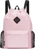 WANDF Drawstring Backpack with Shoe Compartment, Sports Gym Bag | Multi-Pocket Storage, Water-Resistant Fabric, Cinch String Bag