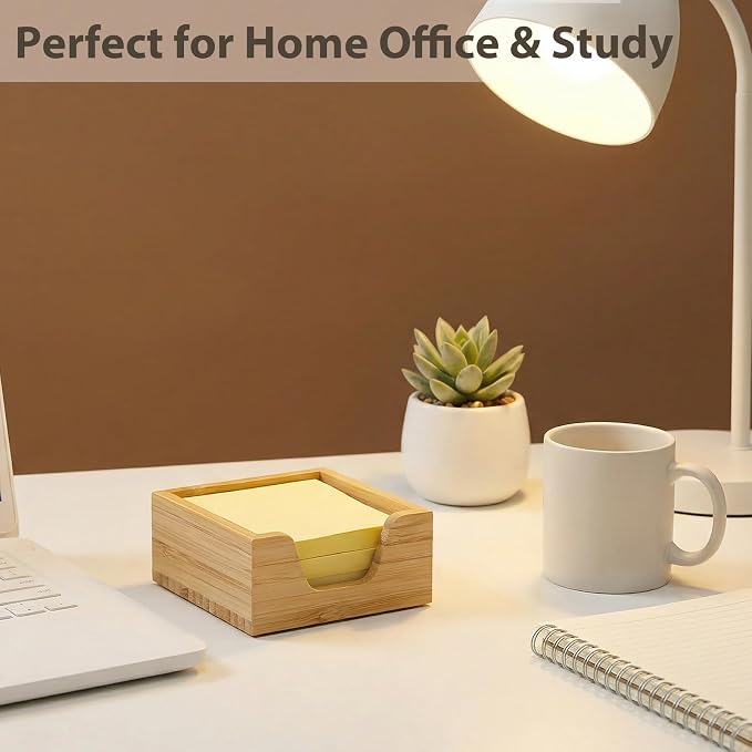 Bamboo Sticky Note Holder for 3 x 3 Notes, Sticky Note Dispenser for Desk, Modern Post It Note Holder, Office Desk Organizer Accessories for Workspace