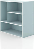 Homes: Inside + Out Apexa 4-Vertical Storage Organizer Shelves, Stackable Wood Bookcase for Organization, Dorm Teen Room Decor & Home Office, Light Blue