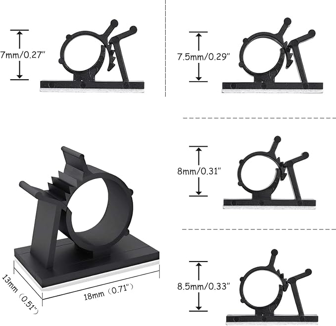 Viaky 30 Black Adjustable Cable Clips, Reusable Buckle Self-Adhesive Wiring Fixing Nylon Bracket Wire Management Suitable for 0.3 Inch Diameter(8mm) Cable