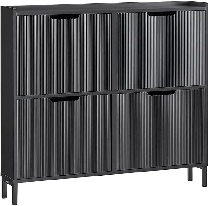 SoBuy Shoe Storage Cabinet for Entryway | Freestanding Shoe Organizer Cabinet, Narrow Slim Hidden Shoe Rack, FSR177 (Black, 4-Drawers)