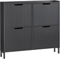 SoBuy Shoe Storage Cabinet for Entryway | Freestanding Shoe Organizer Cabinet, Narrow Slim Hidden Shoe Rack, FSR177 (Black, 4-Drawers)