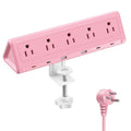 6.5 FT Desk Clamp Power Strip with 5 AC Outlets & 6 USB Ports PD 40W USB-C Fast Charging, Extension Cord with Multiple Outlets, Fits 2.1 in top Edge Pink