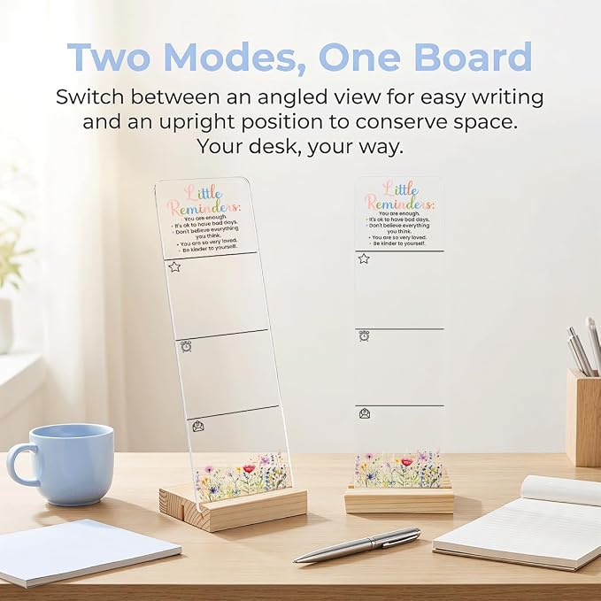 Sticky Notes Monitor Memo Board with Removable Wooden Base Be Kinder to Yourself Portable Acrylic Sticky Note Holder Message Board Sign Bonus 200 Sheets fo 2 Sizes Sticky Notes Office Desk Accessories