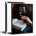 Wine and Book Girl Reading With Drink Art Aesthetic Poster Canvas Wall Art Decoration Living Room Home Decor Bedroom Decoration Poster black framed16x24inch