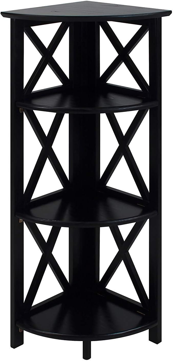 Casual Home Montego 3-Shelf Corner Folding Bookcase with Mantel Top, Black