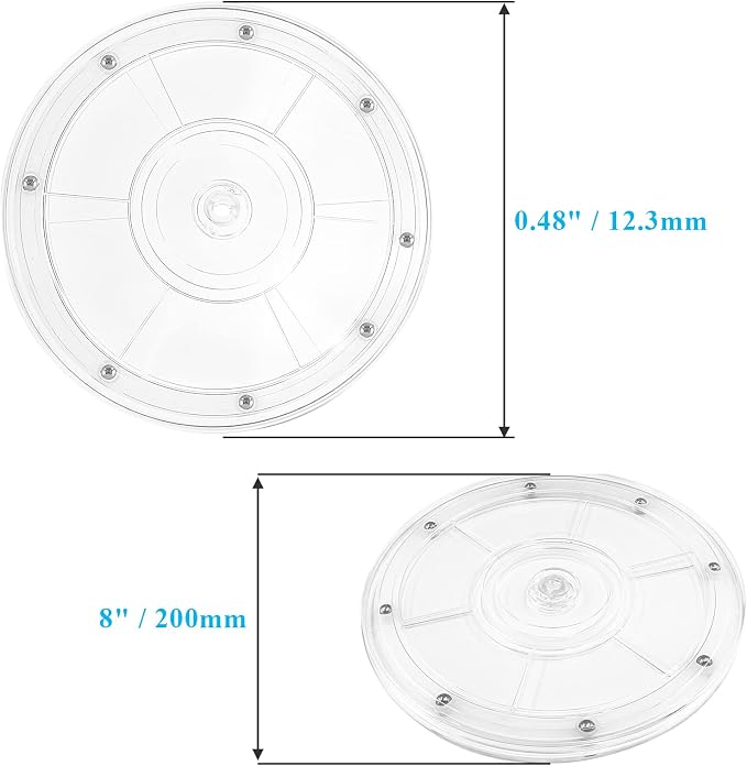 Jersvims 8 Inch Acrylic Turntable Platter, Transparent | Round Rotating Plate, For Kitchen Pantry Cabinet Organizer, Desk Rack Spice Organizer, Cake Cookie Decorating