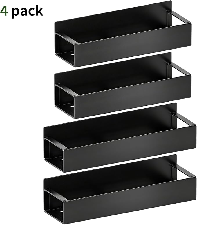 4 Pack Magnetic Spice Rack, Multipurpose Magnetic Shelf, Versatile Storage for Spices, Herbs, Seasonings, Suitable for Kitchen Refrigerator, Cabinet (Black, 4 Pack)