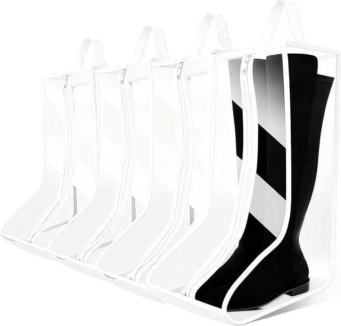 CiBiZi Clear Boot Bags Organizer for Travel Waterproof Cowboy Boots Bag Portable Shoe Travel Bag for Women Hangable Ski Boot Bag Dust-free Tall Boot Storage Bag (4Big-White)