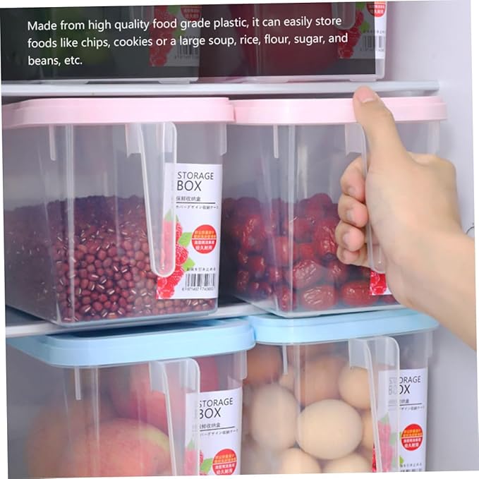 SHINEOFI 3pcs Food Preservation Storage Boxes 4l Rectangular Lidded Sealing Containers Plastic Pink Blue Refrigerator Organizer for Kitchen Pantry